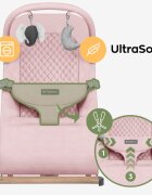 Tulano Sezlong balansoar pentru bebelusi Moon 30 Pink cu spatar reglabil in 4 pozitiicentura de sigurantasezut anatomicbara cu jucariipliere compactabaza antiderapantatapiterie UltraSoft