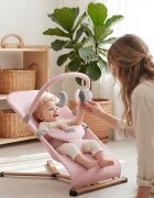 Tulano Sezlong balansoar pentru bebelusi Moon 30 Pink cu spatar reglabil in 4 pozitiicentura de sigurantasezut anatomicbara cu jucariipliere compactabaza antiderapantatapiterie UltraSoft
