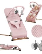 Tulano Sezlong balansoar pentru bebelusi Moon 30 Pink cu spatar reglabil in 4 pozitiicentura de sigurantasezut anatomicbara cu jucariipliere compactabaza antiderapantatapiterie UltraSoft