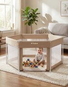Tulano Tarc de joaca pliabil pentru copii Cozy 30 Beige utilizare interiorexterior usa cu fermoarpereti din plasa respirabila geanta transport