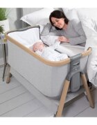 Tutti Bambini Patut 2 in 1 co-sleeper CoZee Oak Sterling Silver reglabil pe inaltime pozitie anti-reflux spatiu depozitare saltea si geanta de transport incluse