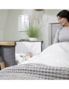 Tutti Bambini Patut 2 in 1 co-sleeper CoZee Oak Sterling Silver reglabil pe inaltime pozitie anti-reflux spatiu depozitare saltea si geanta de transport incluse