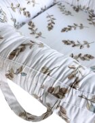 TWINDECO Baby Nest cu manere din bumbac organic Alb cu frunze maro