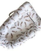 TWINDECO Baby Nest cu manere din bumbac organic Alb cu frunze maro
