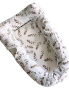 TWINDECO Baby Nest cu manere din bumbac organic Alb cu frunze maro