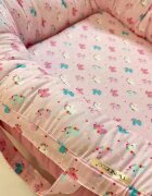 TWINDECO Baby Nest din bumbac organic cu doua fete si manere Roz cu unicorni