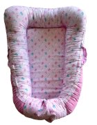 TWINDECO Baby Nest din bumbac organic cu doua fete si manere Roz cu unicorni