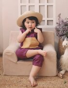 TWINDECO Fotoliu pentru copii Bej cu husa din catifea