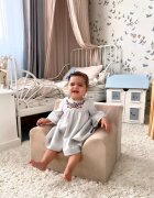 TWINDECO Fotoliu pentru copii Bej cu husa din catifea