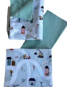 TWINDECO Lenjerie cu 3 piese din bumbac organic pentru patut 120x60 cm Casute mint