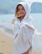 TWINDECO Prosop de baie cu gluga si urechi pentru copii 100x100 cm din bumbac Crem