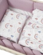 Twins Set de lenjerie din bumbac pentru patut cu 6 piese Waffle rozalb