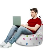 Updeco Fotoliu Puf Bean Bag tip Big Chill alb cu buline multicolore