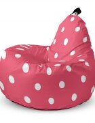 Updeco Fotoliu Puf Bean Bag tip Big Chill roz cu buline albe
