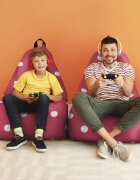 Updeco Fotoliu Puf Bean Bag tip Chill XL roz cu buline albe
