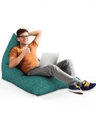 Updeco Fotoliu puf Bean Bag tip Lounge turcoaz inchis si linii aurii