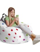 Updeco Husa fotoliu Puf Bean Bag tip Para L fara umplutura alb cu buline multicolore