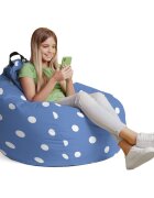Updeco Husa fotoliu Puf Bean Bag tip Para L fara umplutura albastru cu buline albe