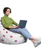 Updeco Husa fotoliu Puf Bean Bag tip Para XL fara umplutura alb cu buline multicolore