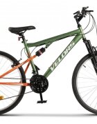 VELORS Bicicleta MTB-FS Thunder V26205B VerdePortocaliu roti 26 inch schimbator spate Sunrun 7 viteze Manete schimbator Rotative 21 viteze cadru full-suspension otel frane V-Brake