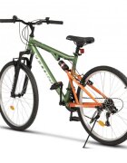 VELORS Bicicleta MTB-FS Thunder V26205B VerdePortocaliu roti 26 inch schimbator spate Sunrun 7 viteze Manete schimbator Rotative 21 viteze cadru full-suspension otel frane V-Brake