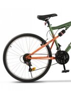 VELORS Bicicleta MTB-FS Thunder V26205B VerdePortocaliu roti 26 inch schimbator spate Sunrun 7 viteze Manete schimbator Rotative 21 viteze cadru full-suspension otel frane V-Brake
