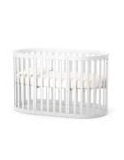 Veres Patut oval pentru copii 90140x70cm LD14 Alb din lemn masiv de fag 0-4 ani kit extensie 140x70cm inclus saltea inclusa inaltimea saltelei reglabila