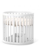 Veres Patut oval pentru copii 90140x70cm LD14 Alb din lemn masiv de fag 0-4 ani kit extensie 140x70cm inclus saltea inclusa inaltimea saltelei reglabila