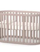 Veres Patut oval pentru copii 90140x70cm LD14 Bej din lemn masiv de fag 0-4 ani kit extensie 140x70cm inclus saltea inclusa inaltimea saltelei reglabila