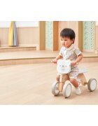 Viga Ride-on pentru copii din lemn PolarB Urs polar alb roti din cauciuc Eva recomandat copiilor de la 12 luni actionat cu picioarele