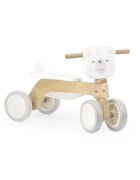 Viga Ride-on pentru copii din lemn PolarB Urs polar alb roti din cauciuc Eva recomandat copiilor de la 12 luni actionat cu picioarele