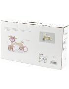 Viga Ride-On pentru copii din lemn PolarB Vulpe roz roti din cauciuc Eva recomandat copiilor de la 12 luni actionat cu picioarele