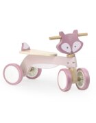 Viga Ride-On pentru copii din lemn PolarB Vulpe roz roti din cauciuc Eva recomandat copiilor de la 12 luni actionat cu picioarele