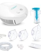 VITAMMY Aparat de aerosoli eNEB nebulizator cu compresor 3 moduri de nebulizare 3 masti piesa bucala furtun de 1.6 m 5 filtre aer si oprire automata