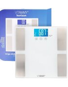 VITAMMY Cantar corporal electronic multifunctional Horizon Alb pentru intreaga familie analiza corporala completa 10 utilizatori greutate maxima 150 kg