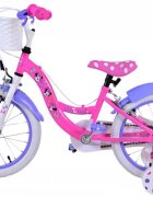 Volare Bicicleta pentru copii EL Minnie Mouse 16 inch Bow Tie frana de mana pe ambele roti scaun si ghidon reglabil cosulet pe ghidon roti gonflabile stopuri reflectorizante