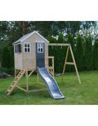 Wendi Toys Casuta de gradina grey Lodge cu platforma tobogan si leagan