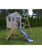 Wendi Toys Casuta de gradina grey Lodge cu platforma tobogan si leagan