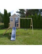 Wendi Toys Casuta de gradina grey Lodge cu platforma tobogan si leagan