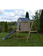 Wendi Toys Casuta de gradina grey Lodge cu platforma tobogan si leagan