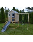 Wendi Toys Casuta de gradina grey Lodge cu platforma tobogan si leagan