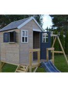 Wendi Toys Casuta de gradina grey Lodge cu platforma tobogan si leagan dublu