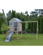 Wendi Toys Casuta de gradina grey Lodge cu platforma tobogan si leagan dublu