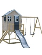 Wendi Toys Casuta de gradina grey Lodge cu platforma tobogan si leagan dublu