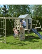 Wendi Toys Casuta de gradina grey Lodge cu tobogan leagan dublu modul sport si bucatarie