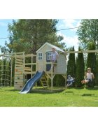Wendi Toys Casuta de gradina grey Lodge cu tobogan leagan dublu modul sport si bucatarie