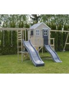 Wendi Toys Casuta de gradina grey Lodge cu tobogan leagan dublu modul sport si bucatarie