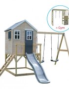 Wendi Toys Casuta de gradina grey Lodge cu tobogan leagan dublu si modul sport
