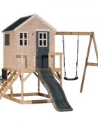 Wendi Toys Casuta de gradina Grey Lodge cu tobogan leagan si bucatarie