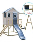 Wendi Toys Casuta de gradina Grey Lodge cu tobogan leagan si bucatarie